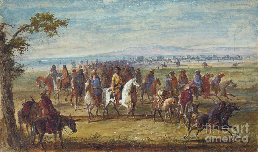 Caravan: Sir William Stewart Mounted On White Horse, C.1837 Painting by Alfred Jacob Miller