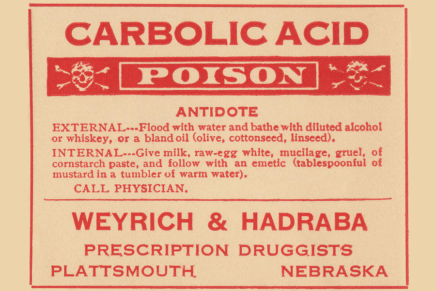 VINTAGE DRUG STORE CARBOLIC ACID POISON ANTIDOTE WARNING SIGN REAL CANVAS PRINT 
