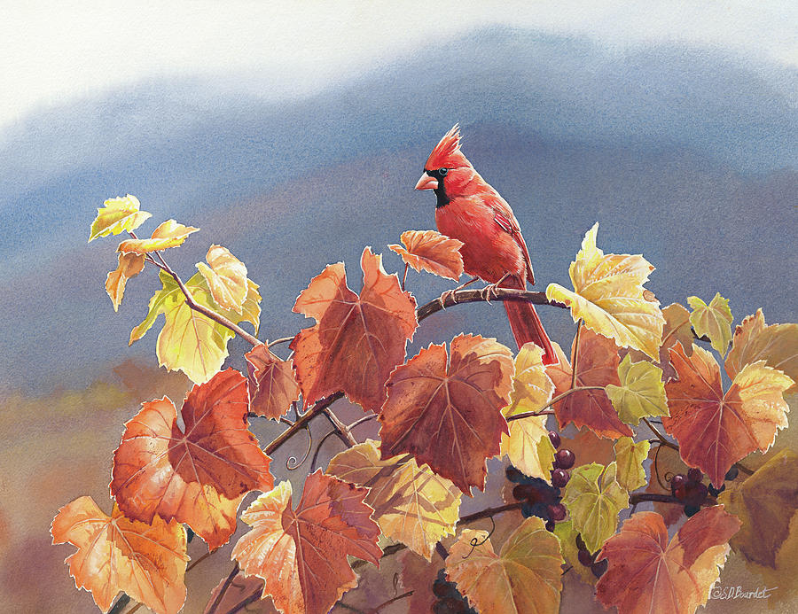 Robin Painting - Cardinal And Fall Grapes by Wild Wings