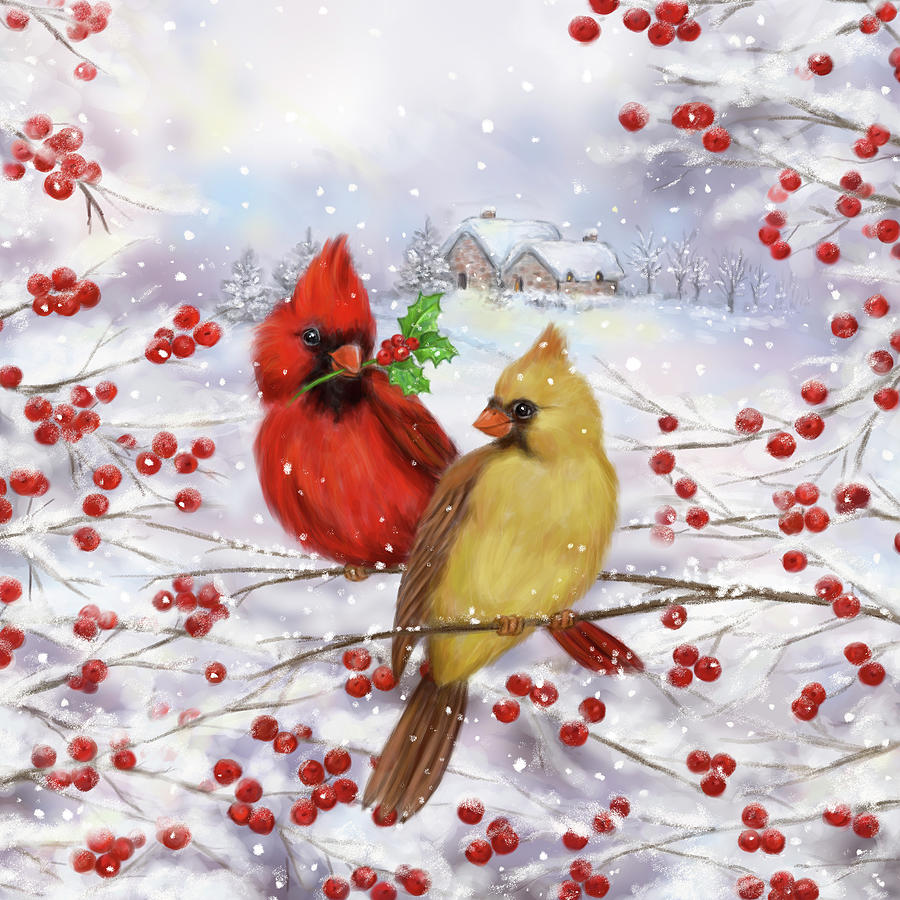 Bird Mixed Media - Cardinal Couple by Makiko