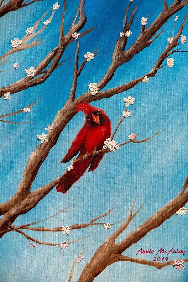 Cardinal in Spring Painting by Annie McAulay - Pixels