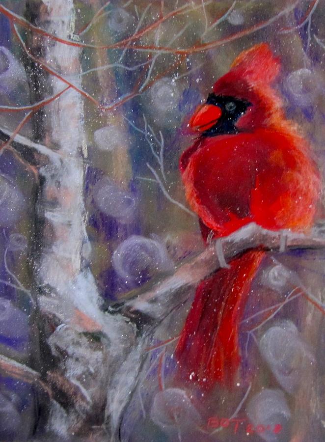 Cardinal in the snow Pastel by Barbara OToole