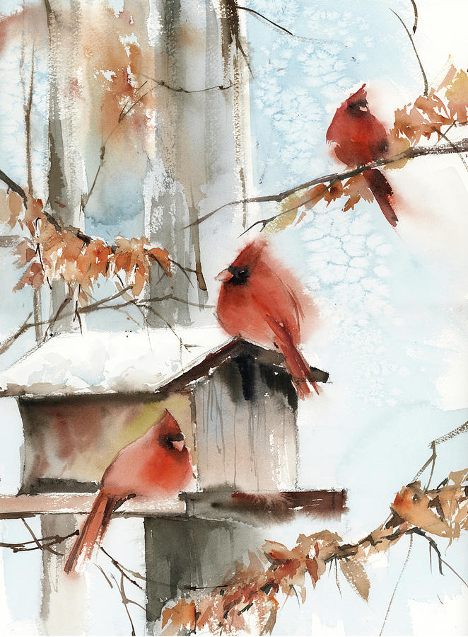 Vertical Painting - Cardinal Scene by Sophia Rodionov Vertical Painting - Cardinal Scene by Sophia Rodionov