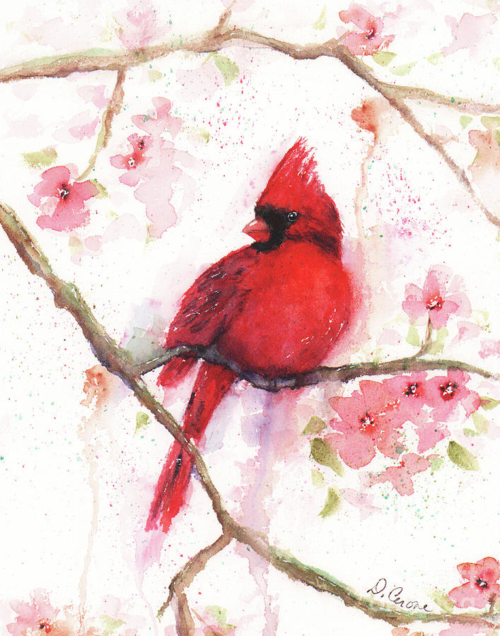 Cardinal Watercolor Bird Art Print Painting by Debbie Cerone