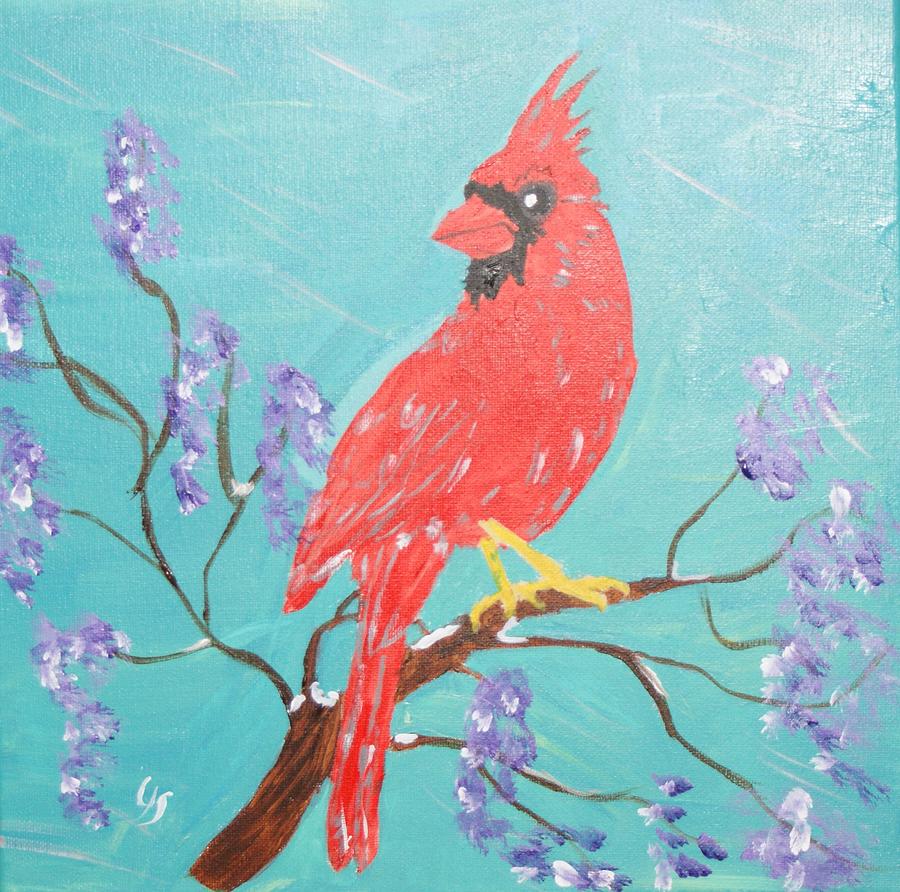 Cardinal with Purple Painting by Yvonne Sewell