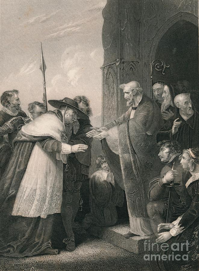 Cardinal Wolsey Entering The Abbey Drawing by Print Collector
