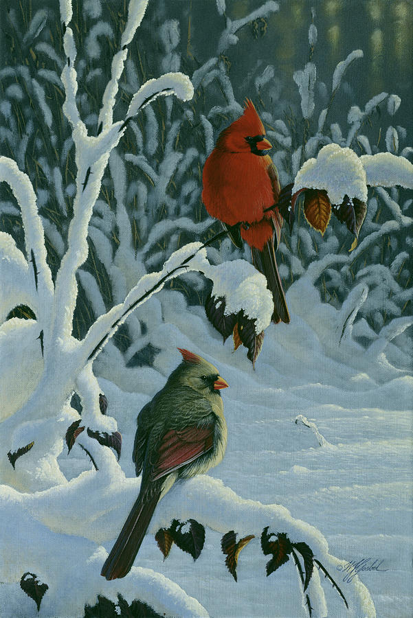 Bird Painting - Cardinals & Brambles by Wilhelm Goebel