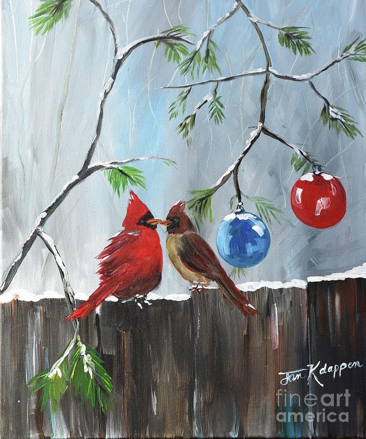 Cardinals-Dressed in Holiday Style Painting by Jan Dappen