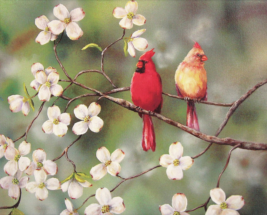 Spring Painting - Cardinals by Sarah Davis