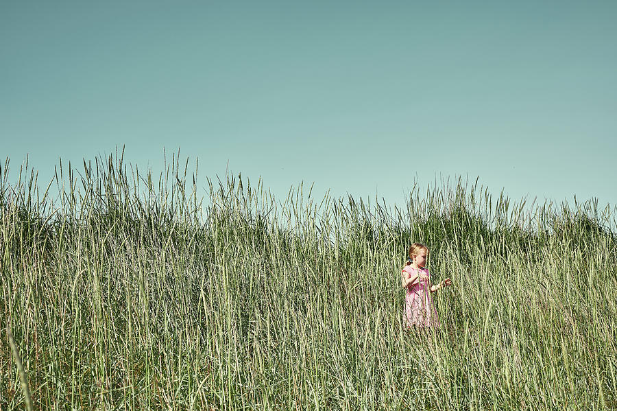 Carefree Little Girl Playing In Green Icelandic Field Photograph by ...