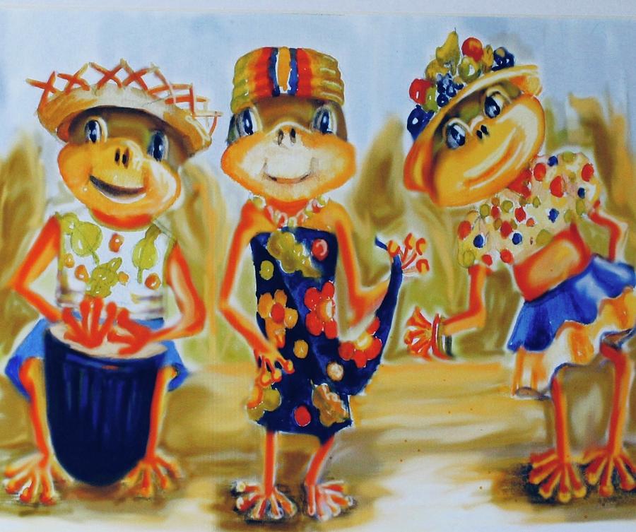 Carib Frogs Painting by Patricia Halstead
