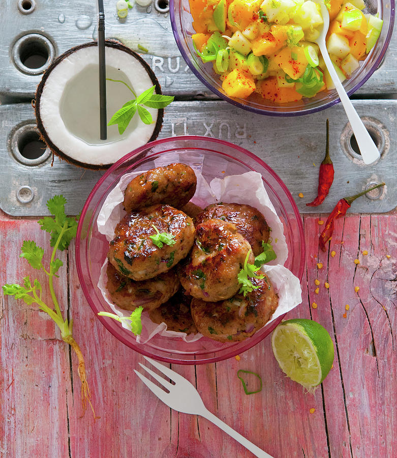 Caribbean Jerk Meatballs With Mango Salsa Photograph by Udo Einenkel