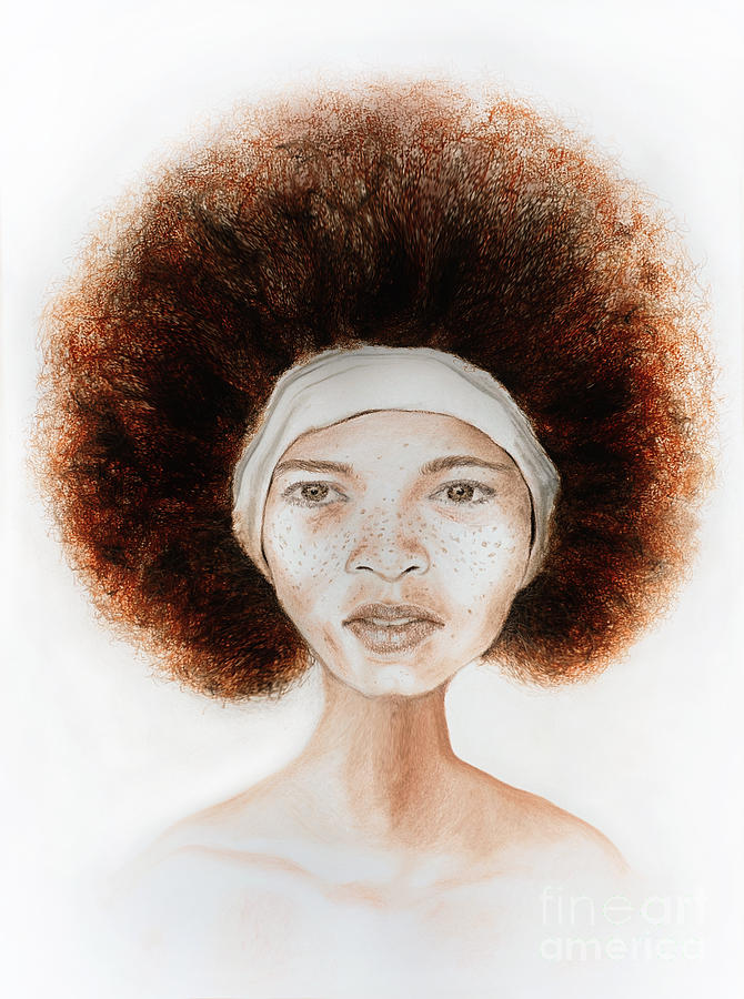 Caricature of a Fine Foxy Fashionable Freckled Faced Female with a Fro  Drawing by Jim Fitzpatrick