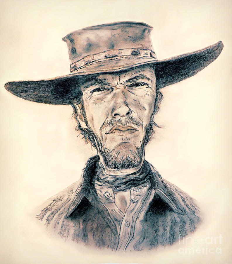 Clint Eastwood Digital Art - Caricature of Clint Eastwood as Blondie in The Good the Bad the Ugly by Jim Fitzpatrick