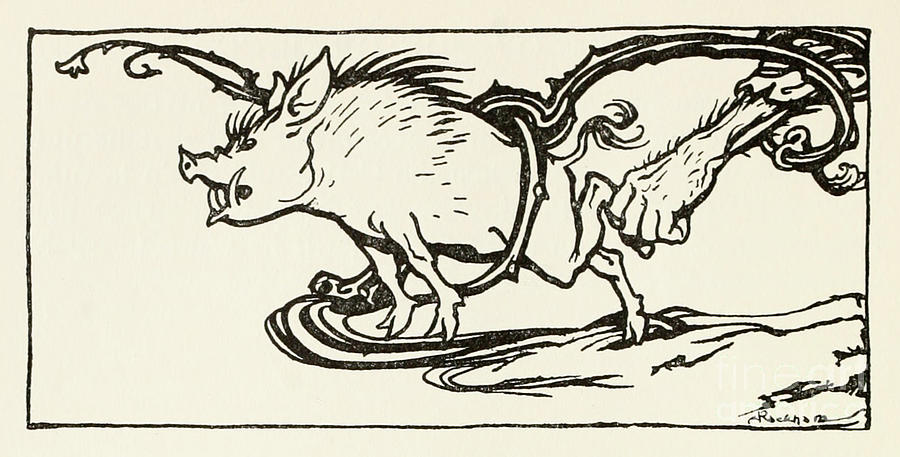 Carl Catching A Wild Boar By Arthur Rackham Drawing By Arthur Rackham