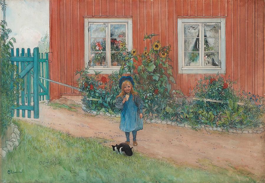 Portrait Painting - Carl Larsson,   Brita, Cat And Sandwich by Celestial Images