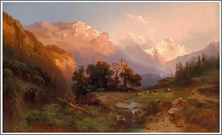 Carl Triebel 1823-1885 Vue du Grobglockner dans la Lumiere du Soir ...