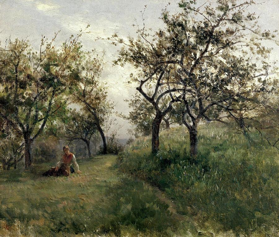Carlos de Haes / Apple Tree -Normandy-, ca. 1877, Spanish School, Canvas, 32,2 cm x 39,2 cm. Painting by Carlos de Haes -1829-1898-