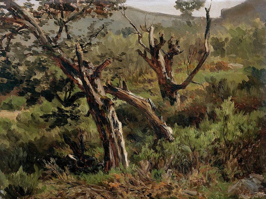 Carlos de Haes / Bosque de Alsasua, ca. 1875, Spanish School, Paper, 32 cm x 41 cm, P05659. Painting by Carlos de Haes -1829-1898- Carlos de Haes / Bosque de Alsasua, ca. 1875, Spanish School, Paper, 32 cm x 41 cm, P05659. Painting by Carlos de Haes -1829-1898-