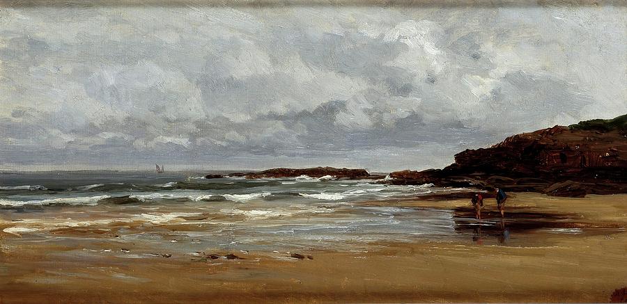 Carlos de Haes / Carraspio Beach, ca. 1866, Spanish School, Paper, 21,5 cm x 42 cm, P04379. Painting by Carlos de Haes -1829-1898-
