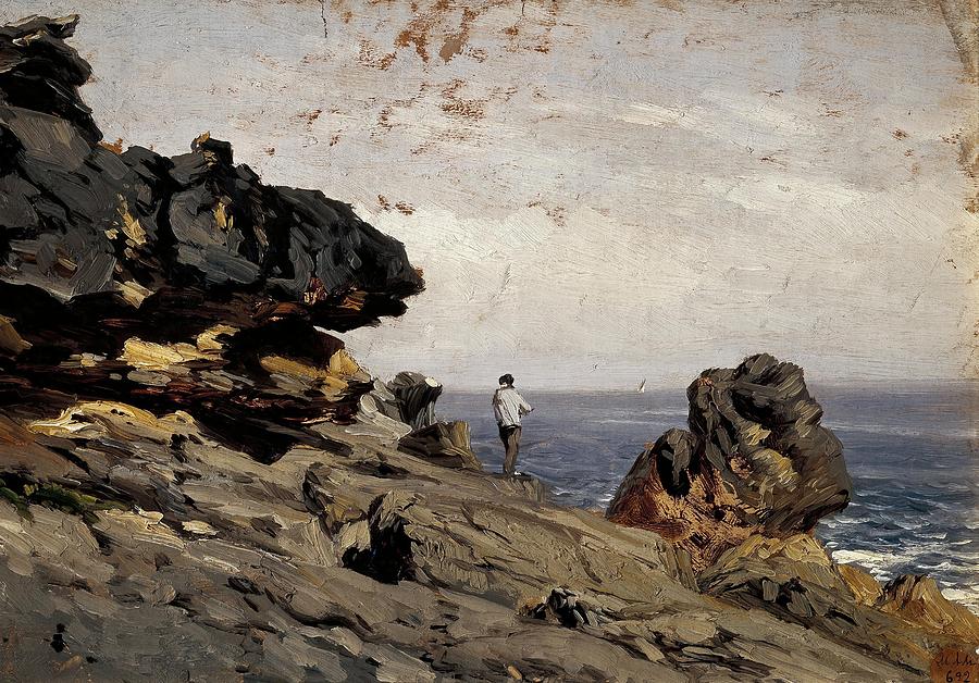 Carlos de Haes / Lekeitio Beach, ca. 1872, Spanish School, Paper, 23,8 cm x 34 cm, P04383. Painting by Carlos de Haes -1829-1898-
