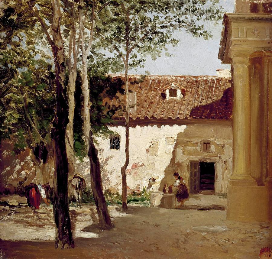 Carlos de Haes / Patio del Monasterio de Piedra, ca. 1872, Spanish School. Painting by Carlos de Haes -1829-1898-
