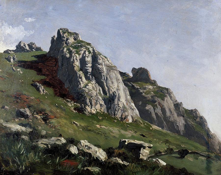 Carlos de Haes / Picos de Europa, ca. 1874, Spanish School, Paper, 33 cm x 41 cm, P06877. Painting by Carlos de Haes -1829-1898-