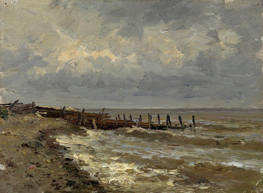 Carlos de Haes / Seascape -Villerville-, 1877-1884, Spanish School. Painting by Carlos de Haes -1829-1898-