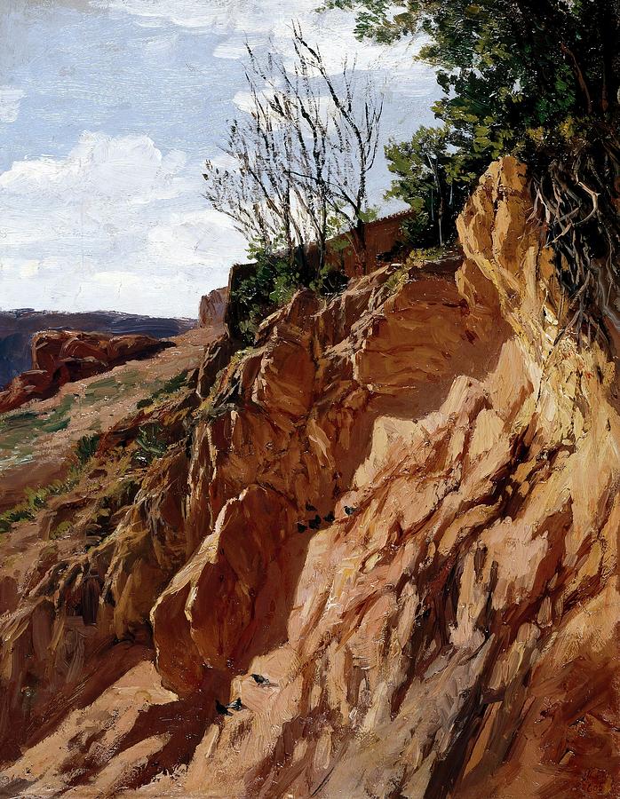Carlos de Haes / Tajo Colorado -Rio Piedra de Aragon-, ca. 1872, Spanish School. Painting by Carlos de Haes -1829-1898-