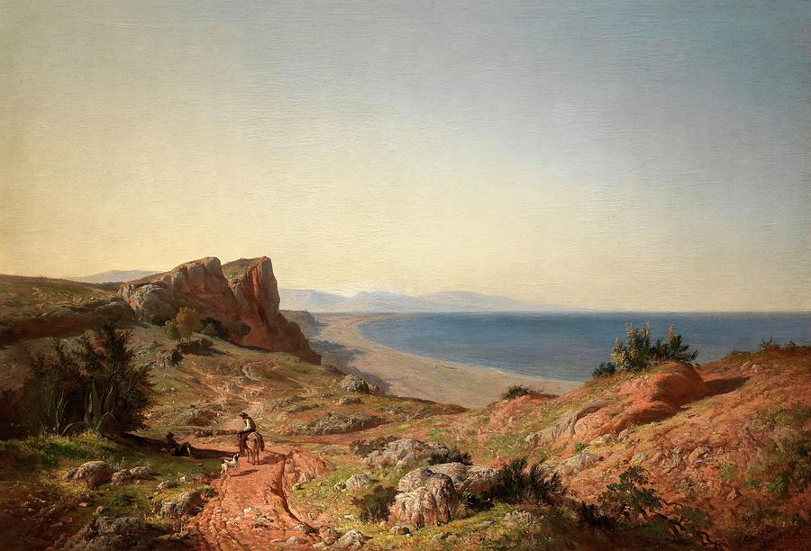 Carlos de Haes Un paisaje. Recuerdos de Andalucia, costa del Mediterraneo, junto a Torremolinos. Painting by Carlos de Haes -1829-1898-