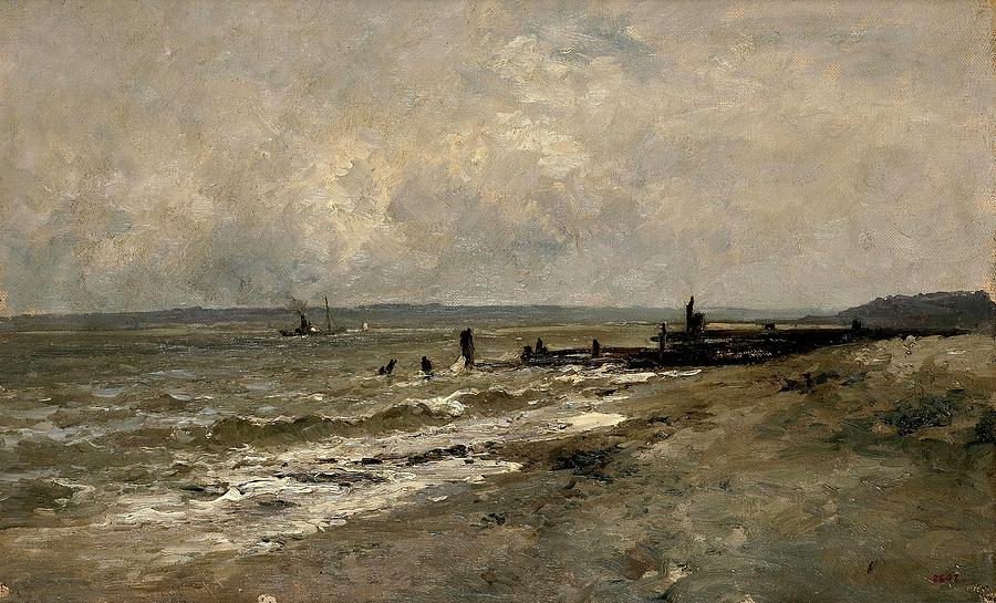 Carlos de Haes / Villerville Beach, 1877-1884, Spanish School, Canvas, 37,3 cm x 59,3 cm, P05650. Painting by Carlos de Haes -1829-1898-