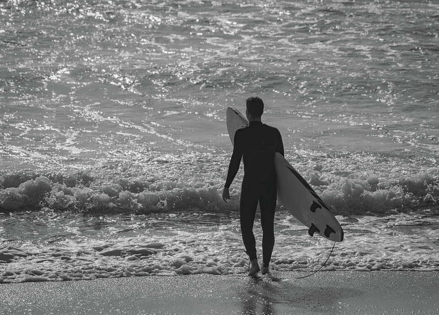 Carlsbad California Surfer Black and White Photograph by Bruce Pritchett
