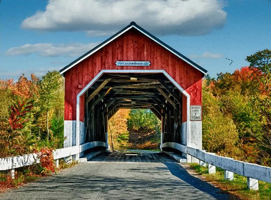 Carlton Covered Bridge In Autumn Painted Photograph by Sandi OReilly