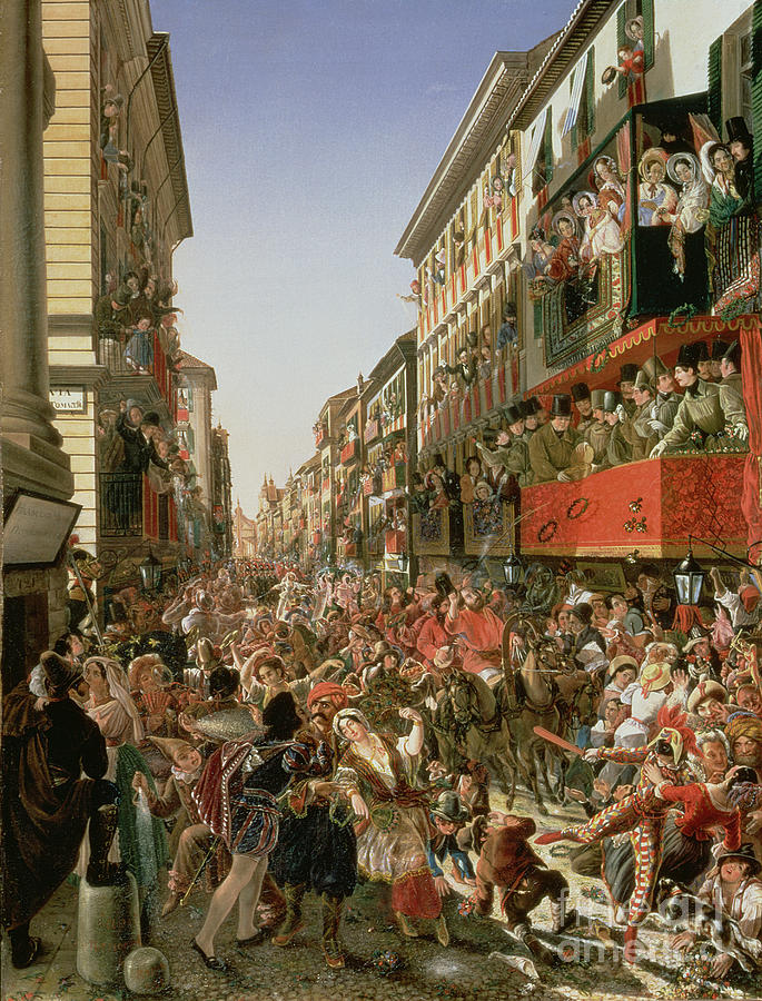 Carnival In Rome, 1839 Painting by Aleksandr Petrovich Myasoedov