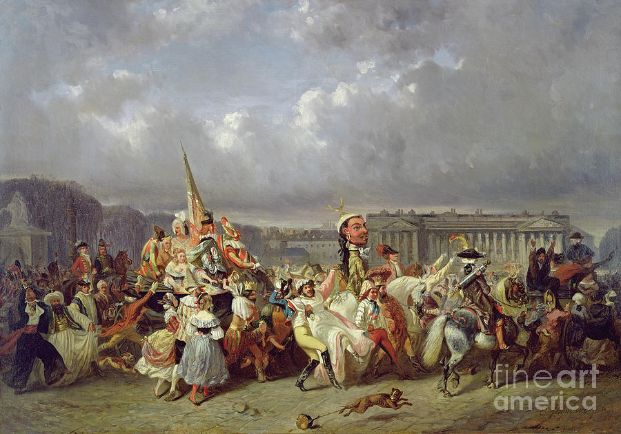Carnival In The Place De La Concorde, Paris, C.1845 Painting by Ernest Seigneurgens