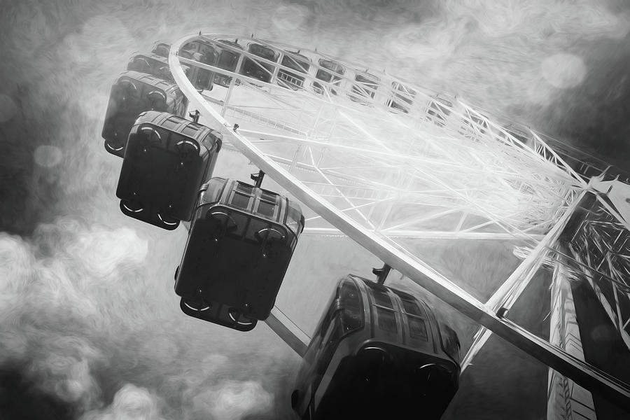 Vintage Photograph - Carnival Magic Ferris Wheel Black and White  by Carol Japp