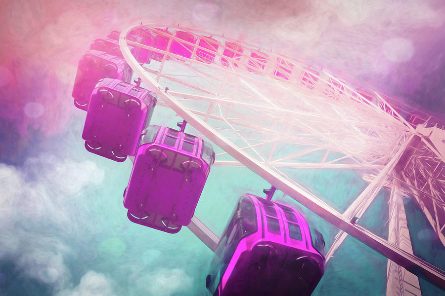 Vintage Photograph - Carnival Magic Pastel Colored Ferris Wheel by Carol Japp