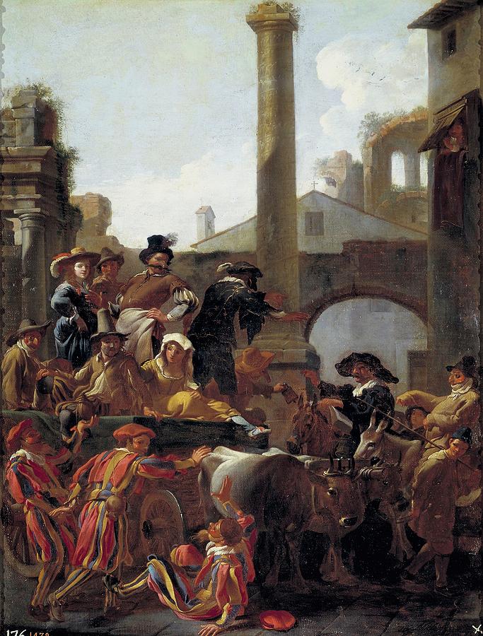 Carnival Time in Rome, 1653, Flemish School, Oil on canvas, 68 cm x 50 cm, P01577. Painting by Jan Miel -1599-1663-