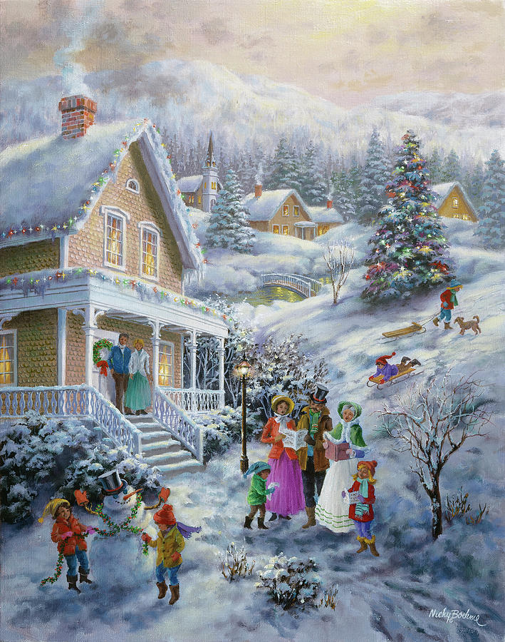Christmas Painting - Carolers by Nicky Boehme