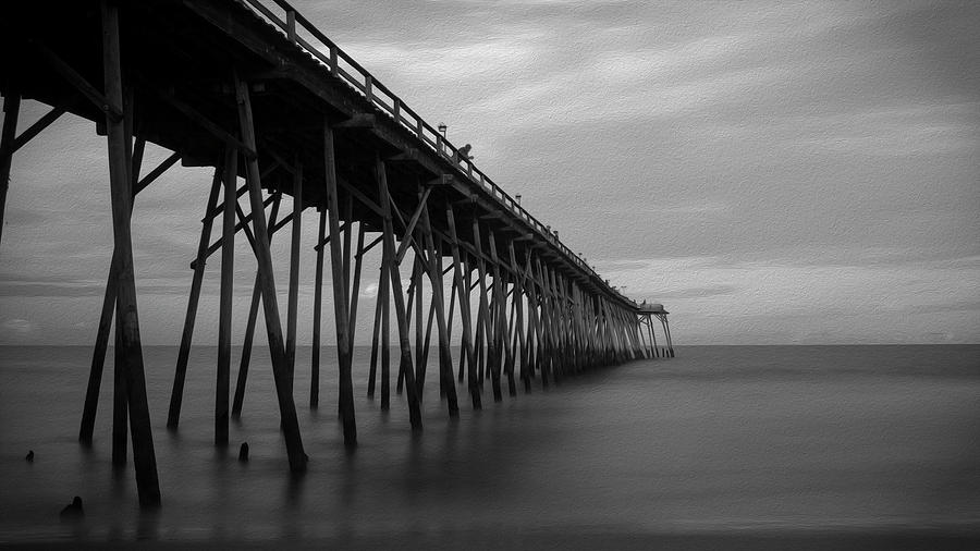 Black And White Photograph - Carolina Beach Pier on Labor Day Eve by SL Ernst
