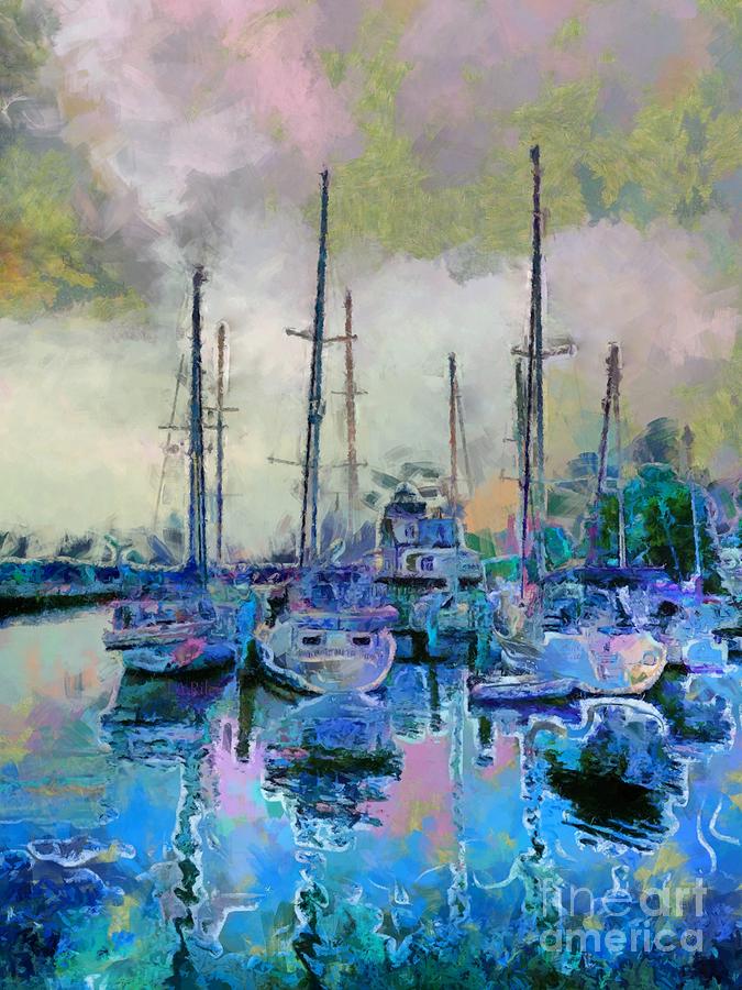Boat Painting - Carolina Blues - Boat Docks by Janine Riley