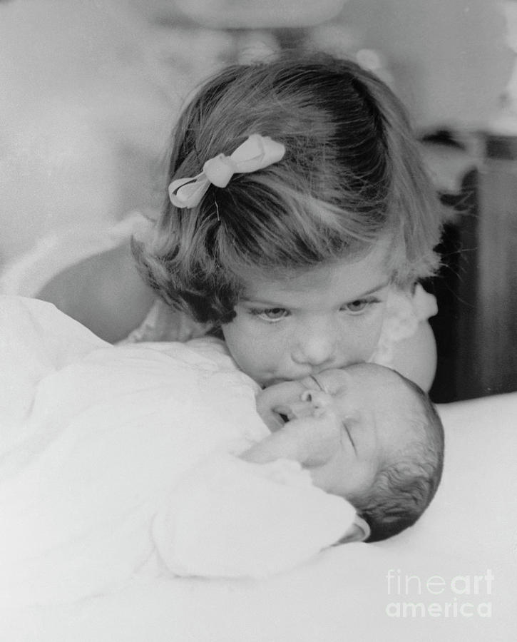 Celebrity Photograph - Caroline Kennedy Kissing Newborn Jfk Jr by Bettmann