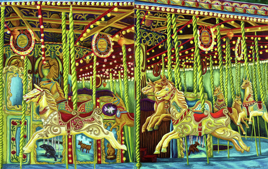 Horse Painting - Carousel Esther Sam Sally by Andrea Strongwater