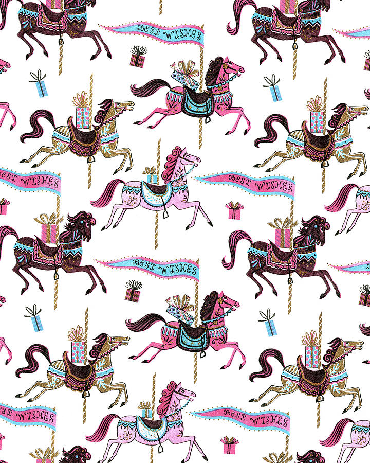 Vintage Drawing - Carousel Horse Pattern by CSA Images