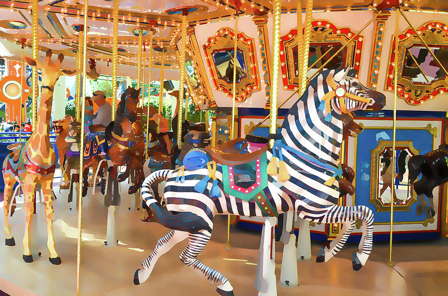 Carousel inside the Mall 2 Painting by Jeelan Clark