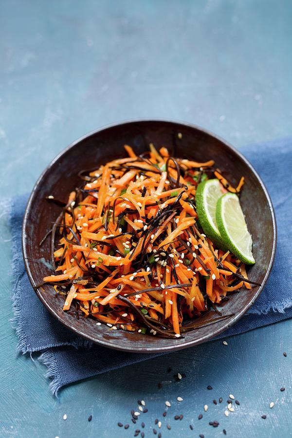 Carrot And Arame Kelp Salad With Ginger And Sesame Seeds Photograph by Brigitte Sporrer