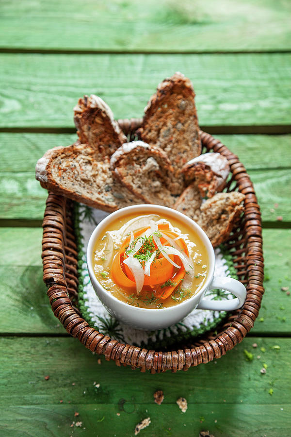 Carrot And Fennel Soup With Sourdough Bread Photograph by Julia Skowronek
