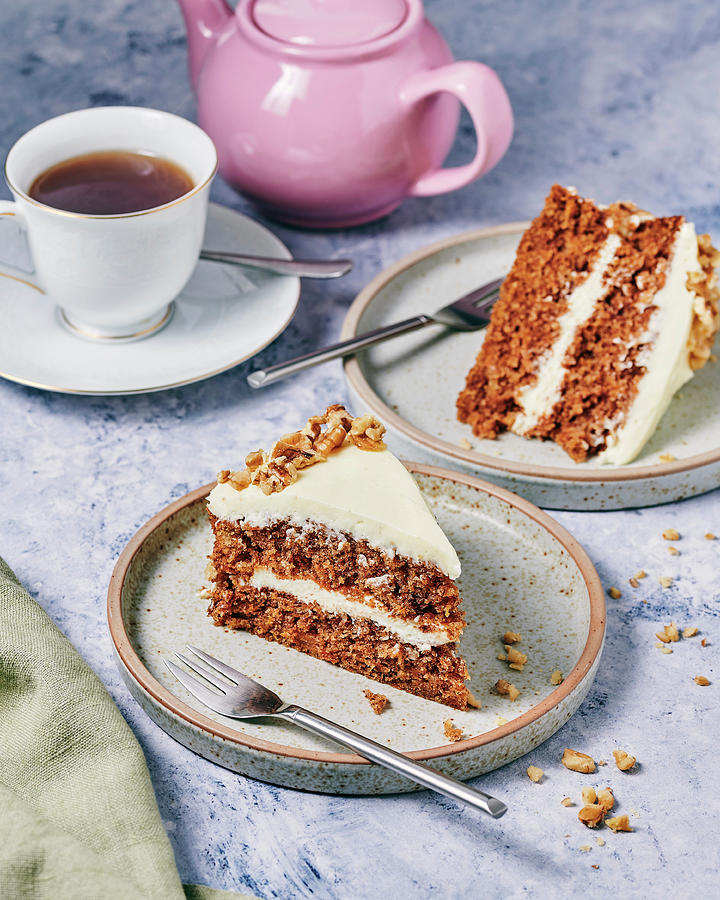 Carrot And Walnut Cake For Afternoon Tea Photograph by Kurt Rebry