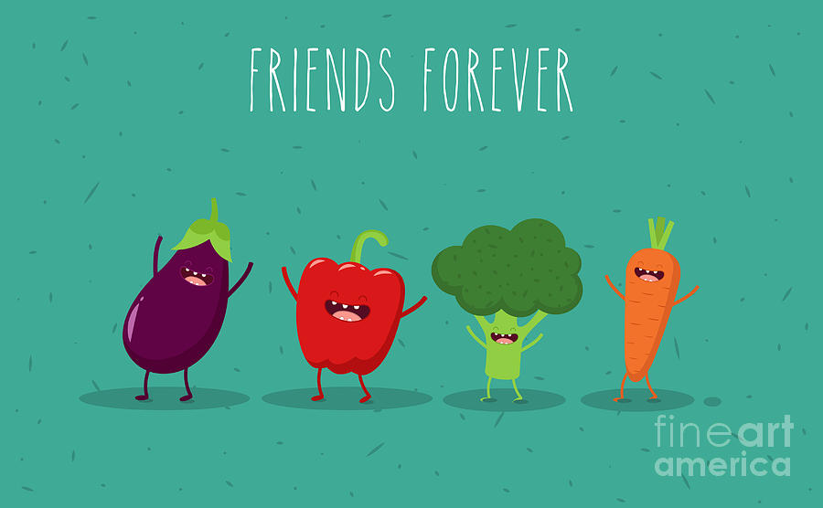 Carton Digital Art - Carrot Broccoli Pepper Eggplant by Serbinka