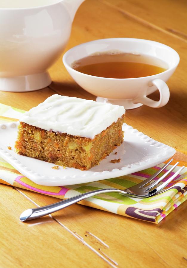 Carrot Cake With Glazing And A Cup Of Tea Photograph by Thomas Firak Photography